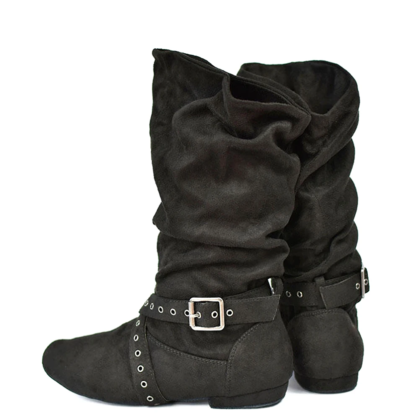 Funki Findz | Boots | Women's Faux Suede Mid-Calf Flat Boots