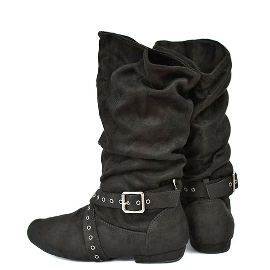 Funki Findz | Boots | Women's Faux Suede Mid-Calf Flat Boots
