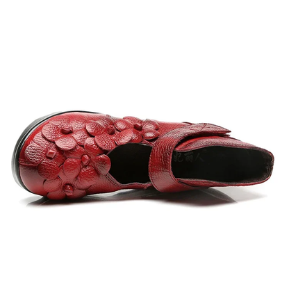 Funki Findz | Shoes | Women's Cute Red Flower Leather Wedges
