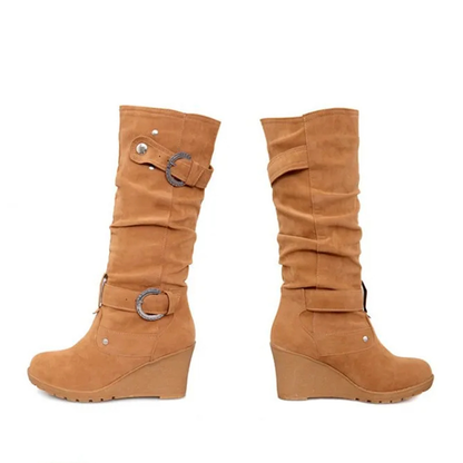 Funki Findz | Boots | Women's Mid-Calf Suede Wedge Stud Boot