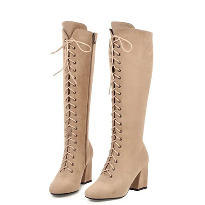 Funki Findz | Boots | Women's Suede Lace Up Knee High Boots