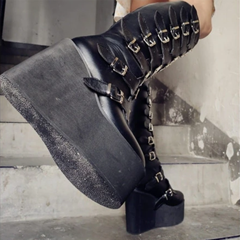 Funki Findz | Boots | Women's High Platform Wedge Buckle Boot