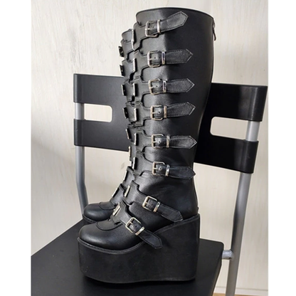 Funki Findz | Boots | Women's High Platform Wedge Buckle Boot