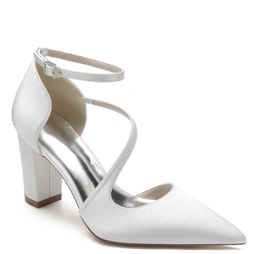 Funki Findz | Shoes | Women's Block Heel Satin Wedding Pumps