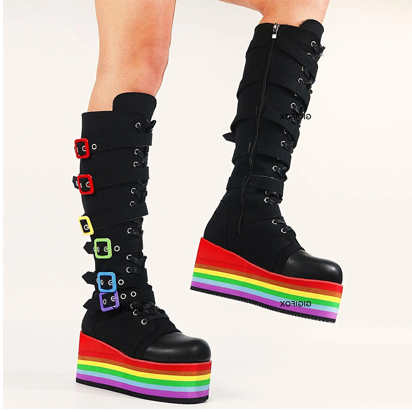 Funki Findz | Boots | Women's Gothic Rainbow Platform Boots