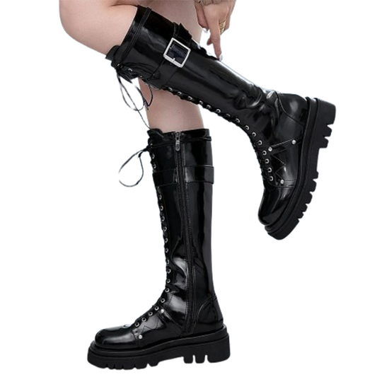 Funki Findz | Boots | Women's Gothic Big Buckle Knee High Boot
