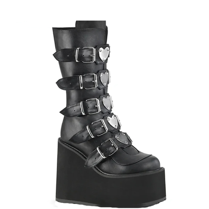 Funki Findz | Boots | Women's High Chunky Wedge Buckle Boots
