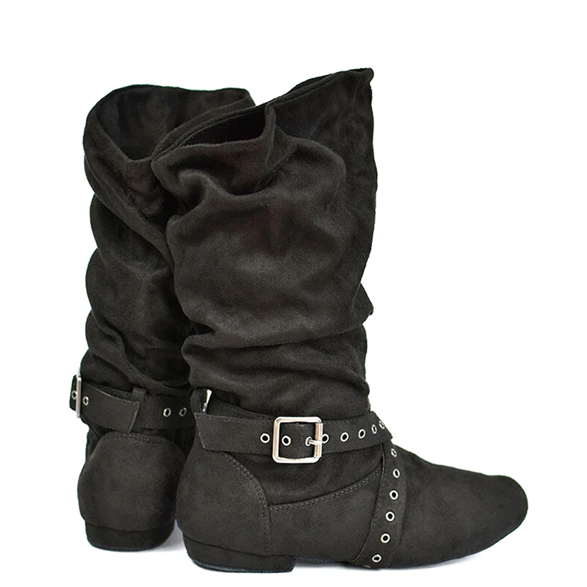Funki Findz | Boots | Women's Faux Suede Mid-Calf Flat Boots