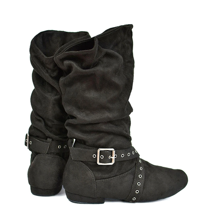 Funki Findz | Boots | Women's Faux Suede Mid-Calf Flat Boots