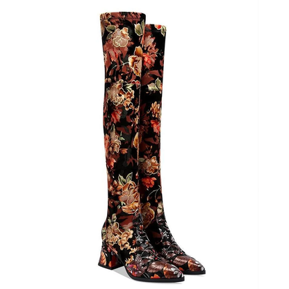 Funki Findz | Boots | Women's Over Knee Flower Embroider Boot