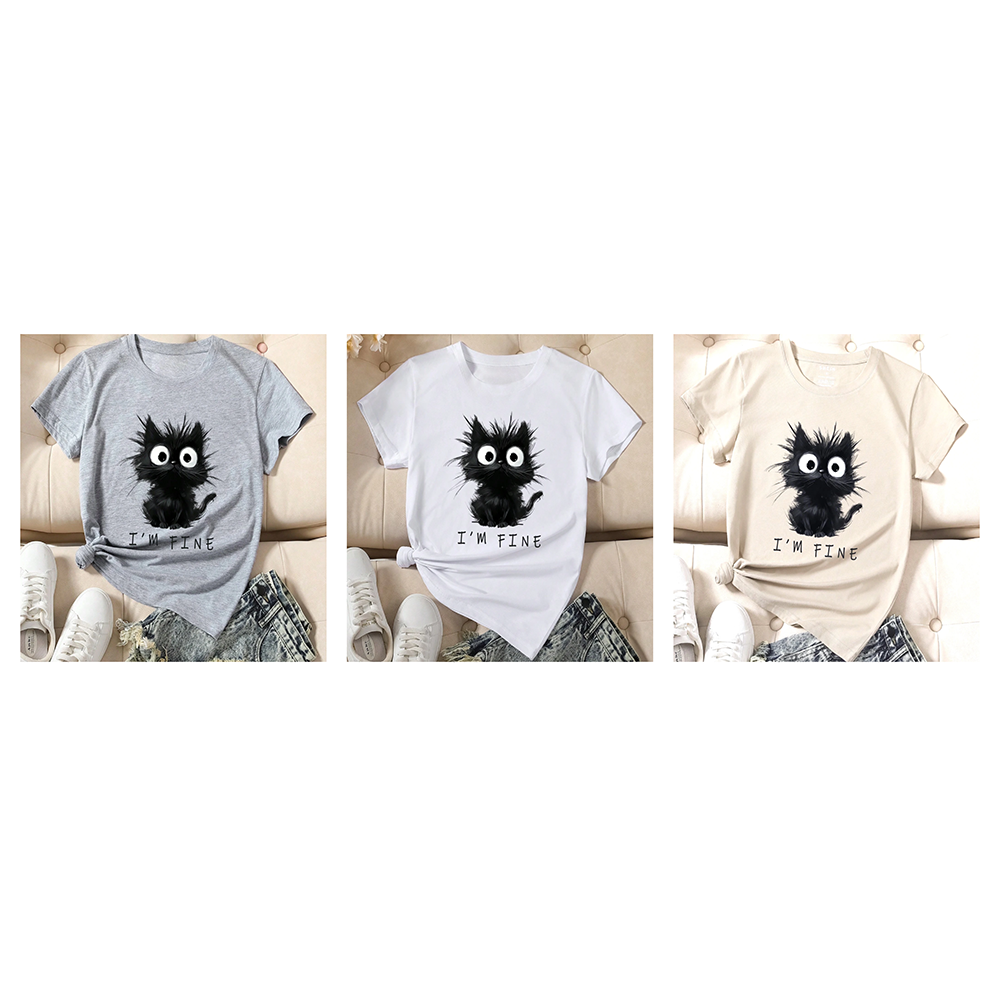 Funki Findz | Shirts | Women's Cute Cat "I'm Fine" Printed T-Shirt