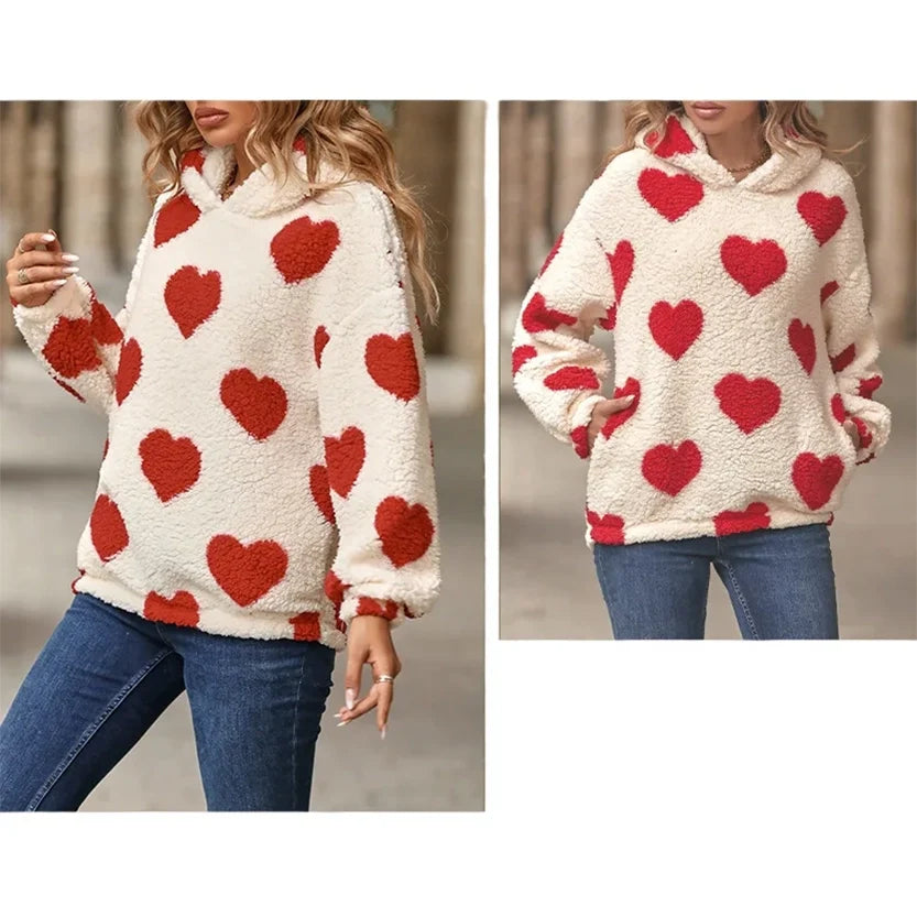 Funki Findz | Sweaters | Women's Hooded Heart Print Pullover