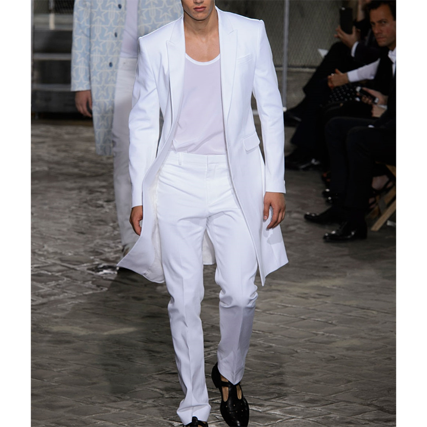 Funki Findz | Suits | Men's White 2 Pcs Long Jacket Formal Suit