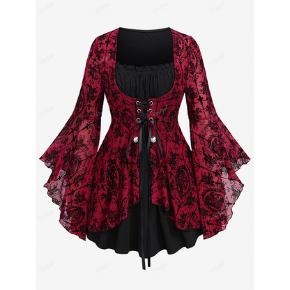 Funki Findz | Shirts | Women's Gothic Punk Floral Lace Up Top