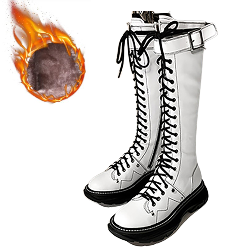 Funki Findz | Boots | Women's White Knee High Lace Up Boots