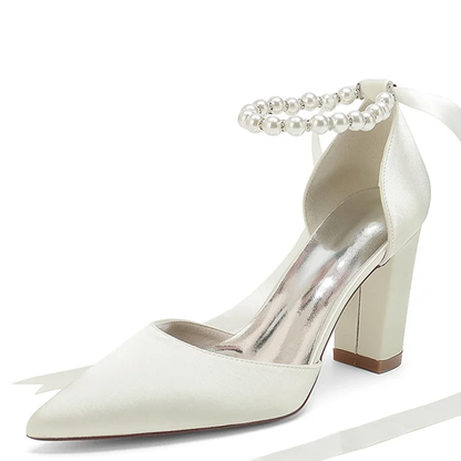 Funki Findz | Shoes | Women's Satin Pearl Ribbon Wedding Shoe