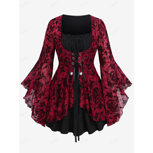 Funki Findz | Shirts | Women's Gothic Punk Floral Lace Up Top