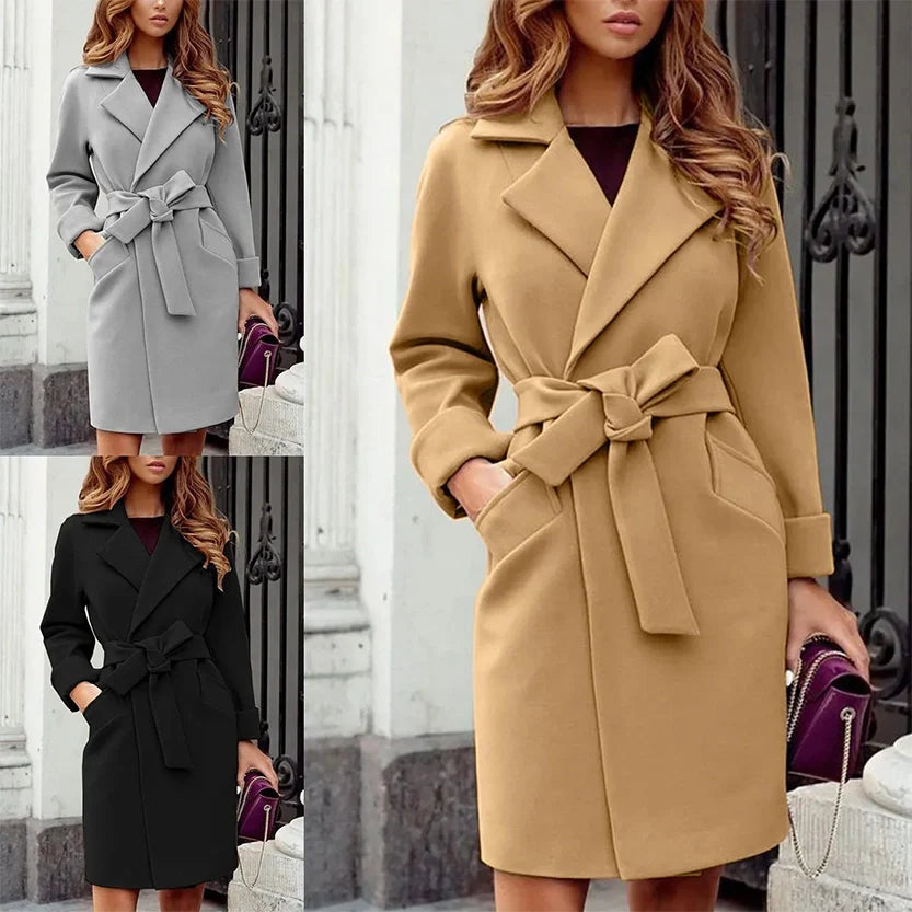 Funki Findz | Jackets | Women's Suit Collar Slim Fit Tie Belt Coat