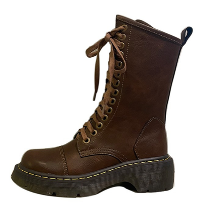 Funki Findz | Boots | Women's Brown Lace Up Calf Combat Boot
