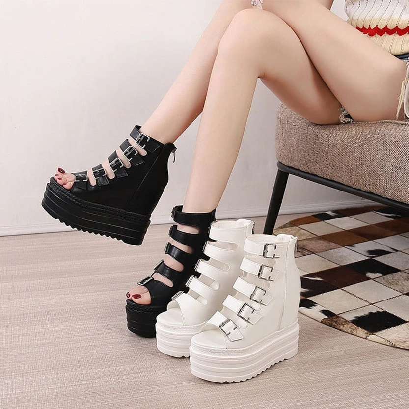 Funki Findz | Shoes | Women's Goth Buckle Strap Wedge Sandal