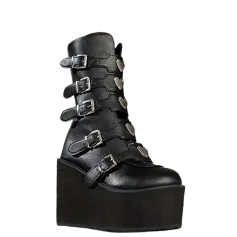 Funki Findz | Boots | Women's High Chunky Wedge Buckle Boots