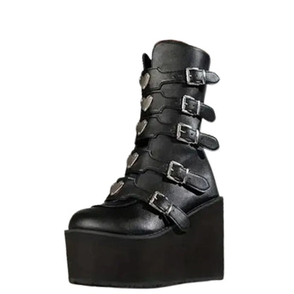 Funki Findz | Boots | Women's High Chunky Wedge Buckle Boots