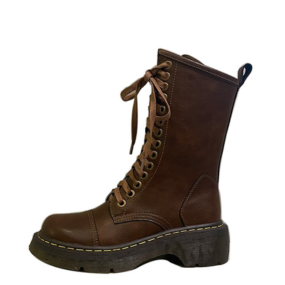 Funki Findz | Boots | Women's Brown Lace Up Calf Combat Boot