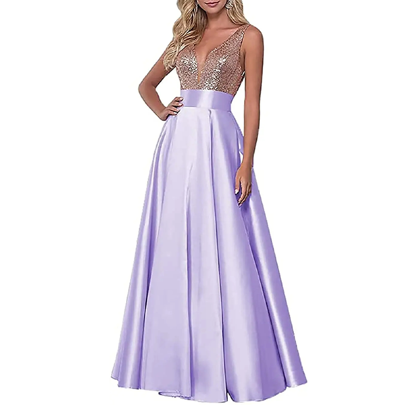 Funki Findz | Dresses | Women's Satin Sequin Evening Dress
