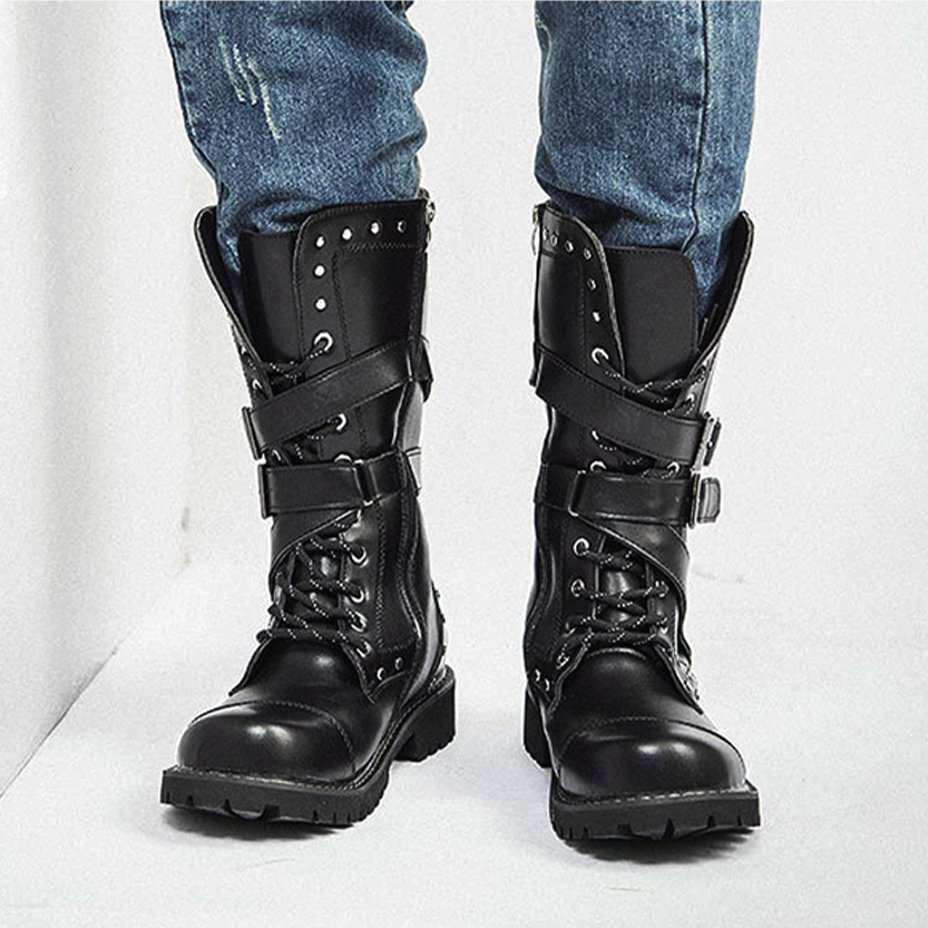 Funki Findz | Boots | Men's Gothic Punk Buckle Strap Biker Boots