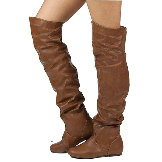 Funki Findz | Boots | Women's Over Knee Ruched Flat Boots
