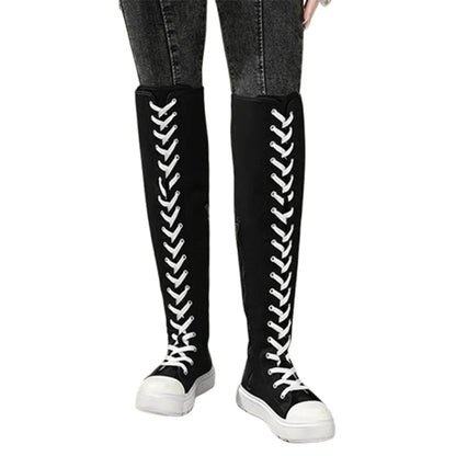 Funki Findz | Boots | Women's Over Knee Lace Up Canvas Boots