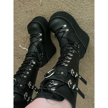 Funki Findz | Boots | Women's Goth Lace Up Platform Wedges