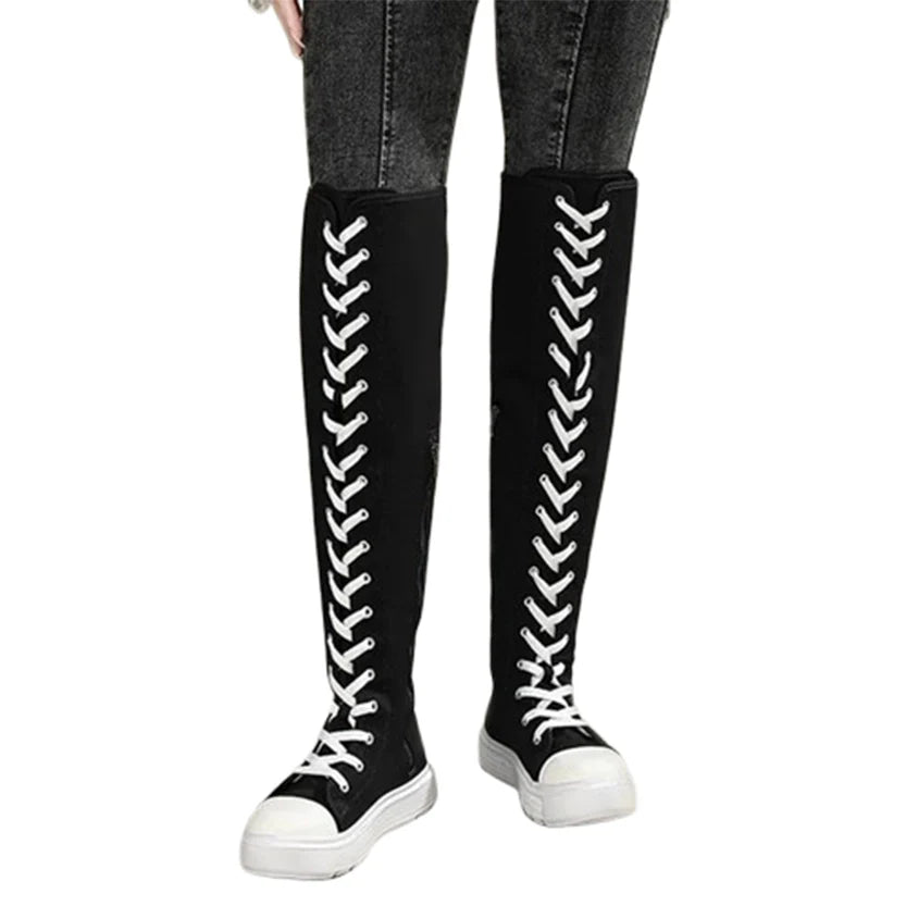 Funki Findz | Boots | Women's Over Knee Lace Up Canvas Boots