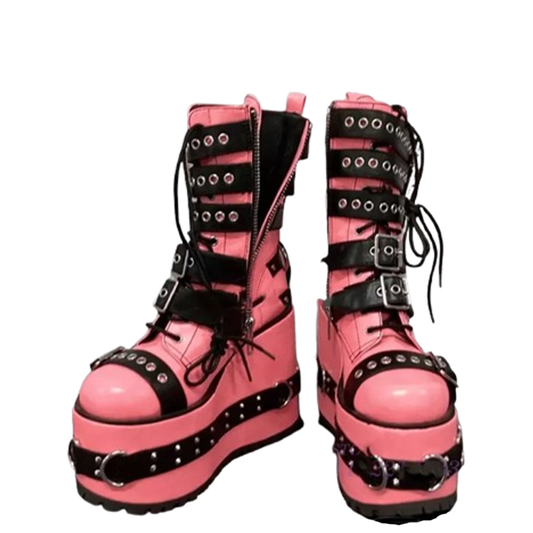 Funki Findz | Boots | Women's Pink Platform Belt Buckle Boots
