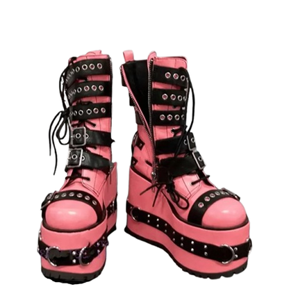 Funki Findz | Boots | Women's Pink Platform Belt Buckle Boots