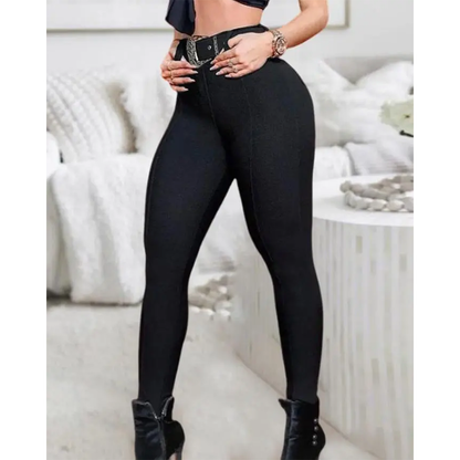 Funki Findz | Pants | Women's High Waist Skinny Pants with Belt