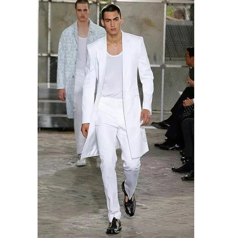 Funki Findz | Suits | Men's White 2 Pcs Long Jacket Formal Suit