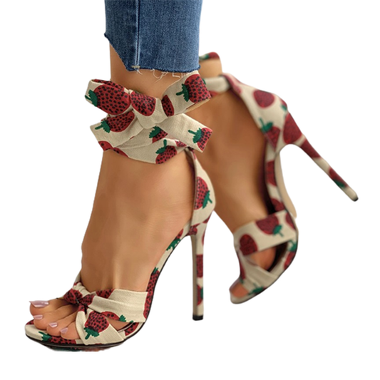 Funki Findz | Shoes | Women's Canvas Fruit Print Ankle Tie Heels