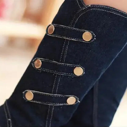 Funki Findz | Boots | Women's Knee High Denim Stiletto Boots