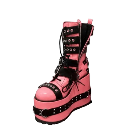 Funki Findz | Boots | Women's Pink Platform Belt Buckle Boots