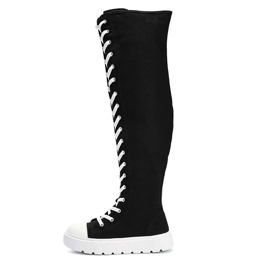 Funki Findz | Boots | Women's Over Knee Lace Up Canvas Boots