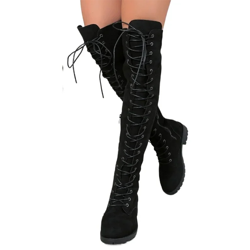 Funki Findz | Boots | Women's Lace Up Over Knee Suede Boots