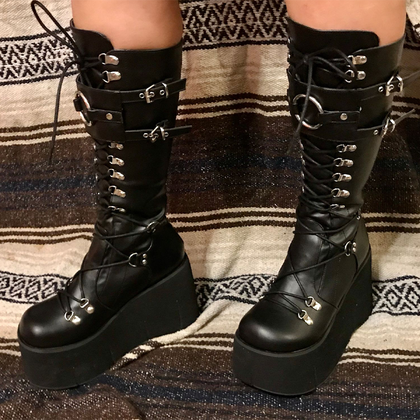Funki Findz | Boots | Women's Goth Lace Up Platform Wedges