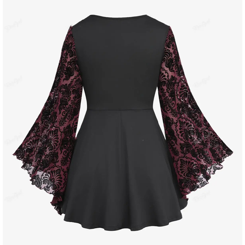 Funki Findz | Shirts | Women's Lace Applique Ruched Mesh Shirt