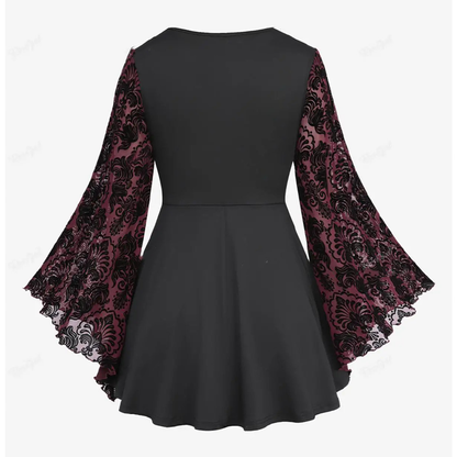 Funki Findz | Shirts | Women's Lace Applique Ruched Mesh Shirt