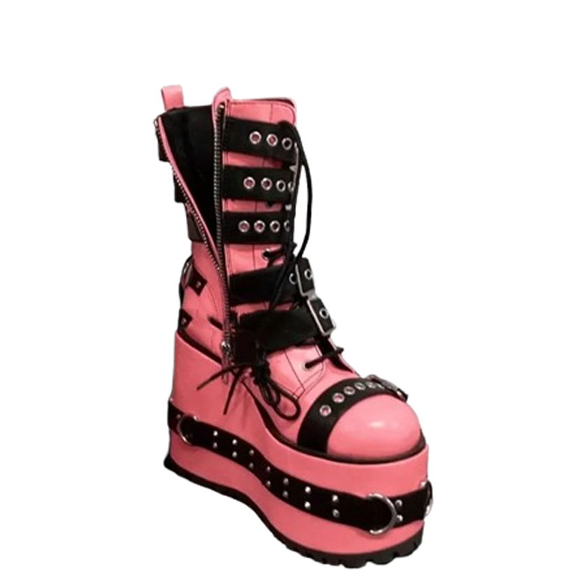 Funki Findz | Boots | Women's Pink Platform Belt Buckle Boots