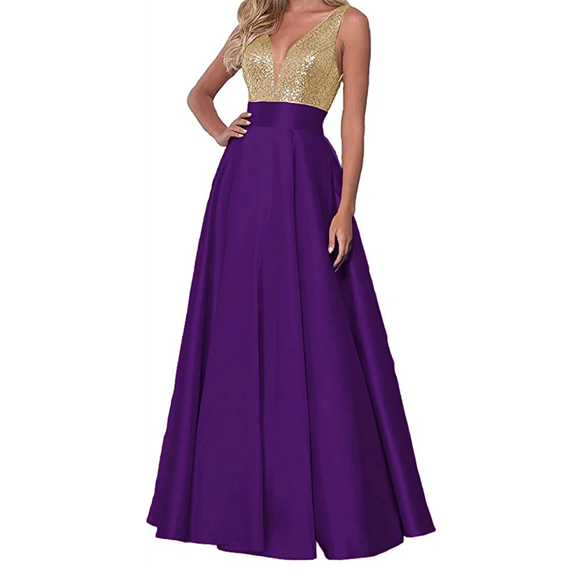 Funki Findz | Dresses | Women's Satin Sequin Evening Dress