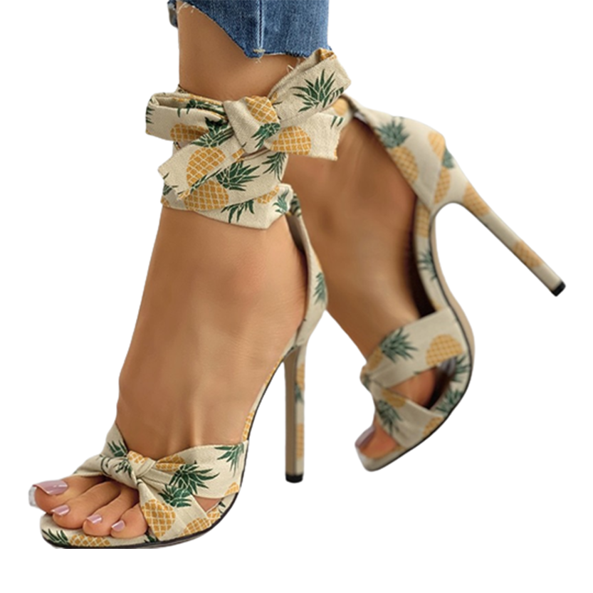 Funki Findz | Shoes | Women's Canvas Fruit Print Ankle Tie Heels