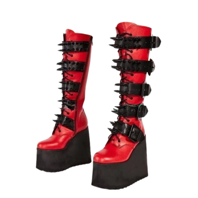 Funki Findz | Boots | Women's Pink Studded Belt Platform Boots
