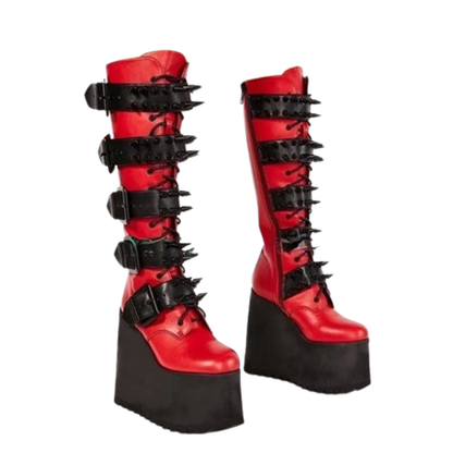 Funki Findz | Boots | Women's Pink Studded Belt Platform Boots